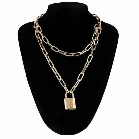 House Of Dasein Chain Padlock Necklace Bdsm Symbolic Jewellery Gift For Submissive - Gold - Medium Lock V1257-30370314092682