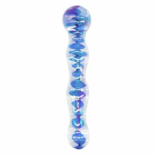House Of Dasein Crystal Glass Dildo Long Butt Plug Waterproof Colourful Anal Beads - Blue V1257-30370374189194