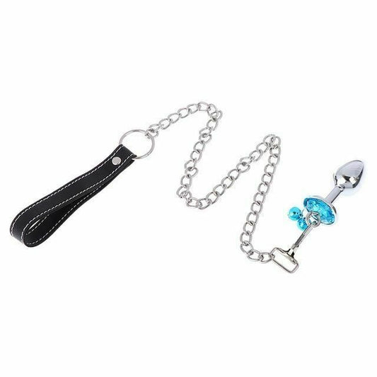 House Of Dasein Small Metal Butt Rhinestone Leash Stainless Steel Anal Plug Bdsm Restraints - Blue V1257-30370518532234