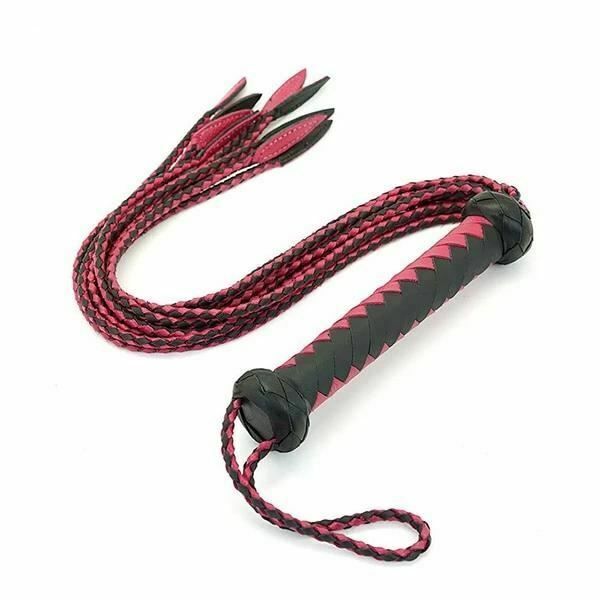 House Of Dasein 75Cm Braided Leather Flogger Bdsm Spanking Bondage - Black Pink V1257-30371015164042