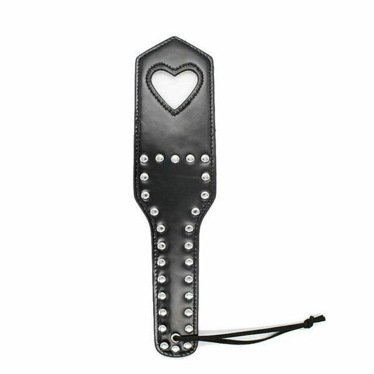 House Of Dasein Leather Studded Spanking Paddle Heart Shaped Slave Whip Bdsm Fetish - Black - One Heart V1257-30371091185802