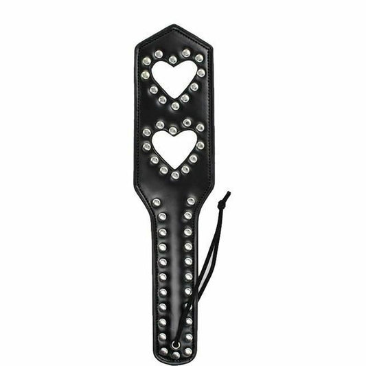 House Of Dasein Leather Studded Spanking Paddle Heart Shaped Slave Whip Bdsm Fetish - Black - Two Hearts V1257-30371091284106