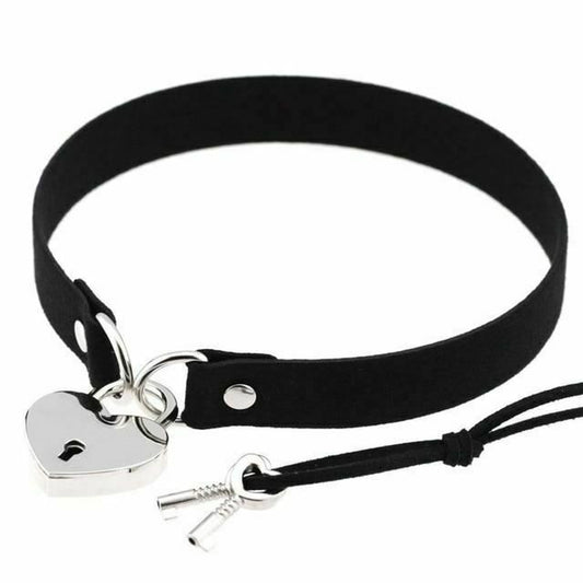 House Of Dasein Bdsm Heart Pendant Locking Collar With Key Choker Necklace Slave Restraints - Black V1257-30372576854154