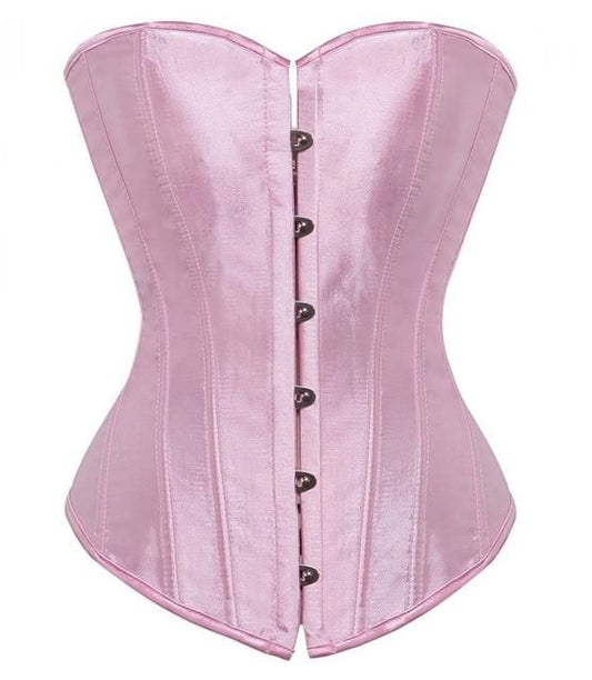 House Of Dasein Satin Over Bust Corset Lace Up Back Pink Purple Blue Gold Red Erotic Lingerie - Pink - L V1257-30469025529994