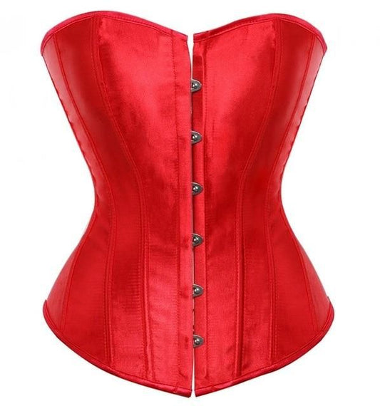 House Of Dasein Satin Over Bust Corset Lace Up Back Pink Purple Blue Gold Red Erotic Lingerie - Red - M V1257-30469026185354