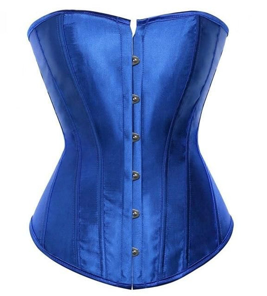 House Of Dasein Satin Over Bust Corset Lace Up Back Pink Purple Blue Gold Red Erotic Lingerie - Blue - M V1257-30469026611338