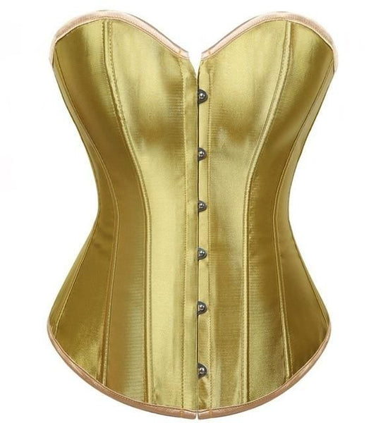 House Of Dasein Satin Over Bust Corset Lace Up Back Pink Purple Blue Gold Red Erotic Lingerie - Gold - L V1257-30469026742410
