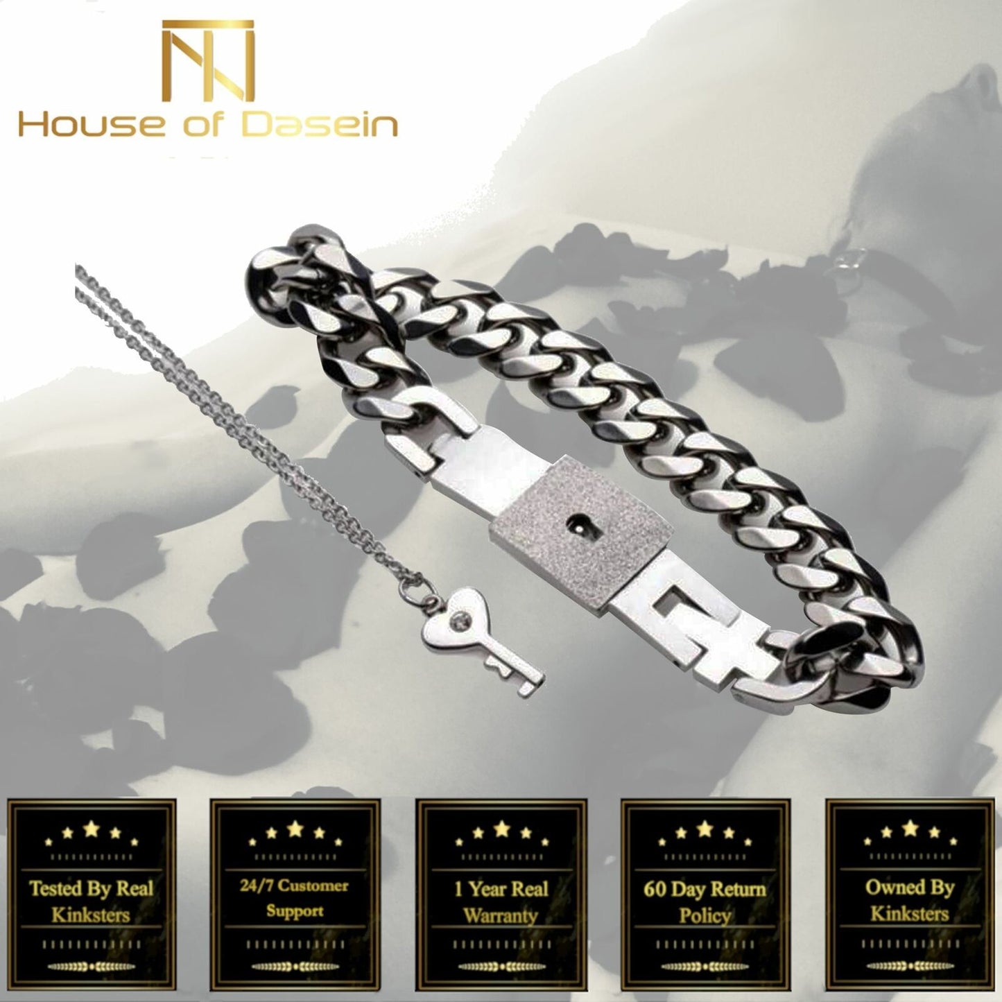 House Of Dasein Chain Locking Bracelet And Key Necklace Lockable Wrist Bondage Bdsm V1257-30577233887370