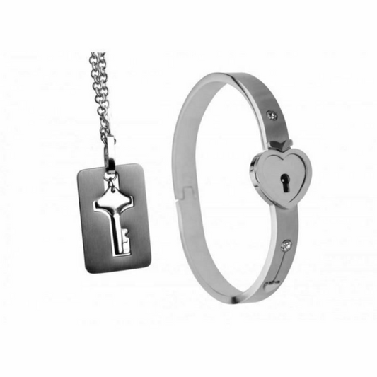 House Of Dasein Cuffed Locking Bracelet And Key Pendant Necklace Lockable Heart Bdsm Jewellery V1257-30577233985674