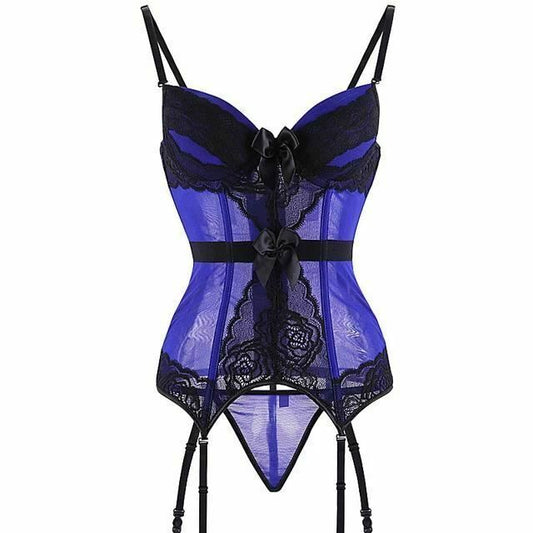 House Of Dasein Sheer Bustier Garter Belt Purple Red White Blue Black Sexy Lingerie Women - Blue - M V1257-30579606290570
