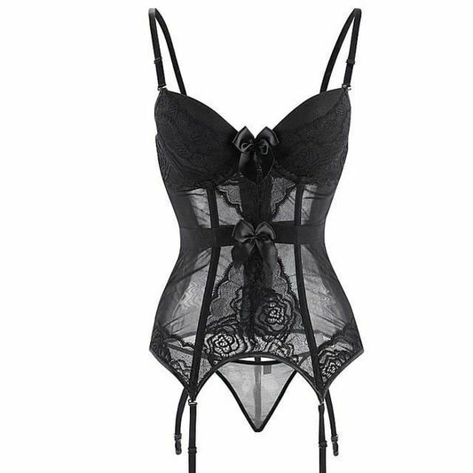 House Of Dasein Sheer Bustier Garter Belt Purple Red White Blue Black Sexy Lingerie Women - Black - 6Xl V1257-30579607142538