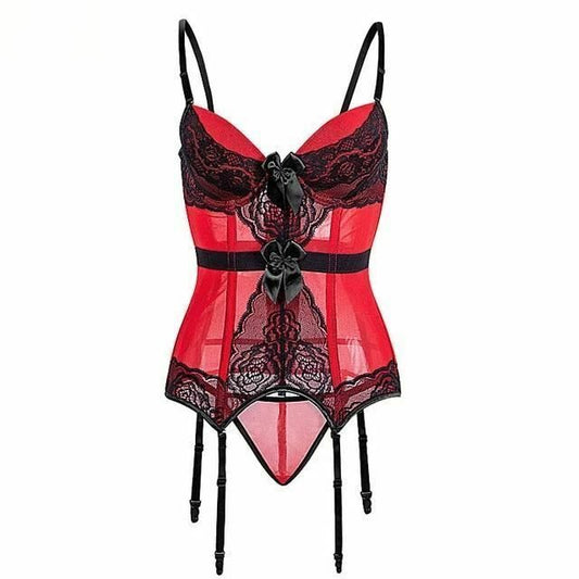 House Of Dasein Sheer Bustier Garter Belt Purple Red White Blue Black Sexy Lingerie Women - Red - 6Xl V1257-30579607404682