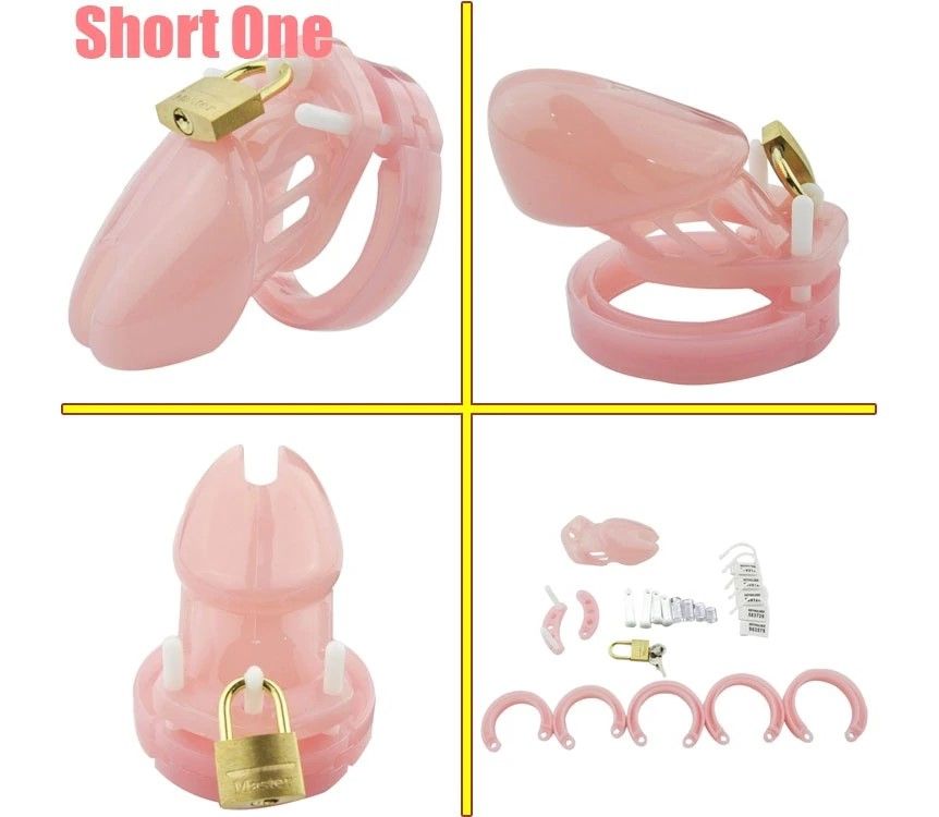 House Of Dasein Plastic Male Chastity Locking Cock Cage Bondage Kink Fetish Restraints - Pink - Short V1257-30581498445962