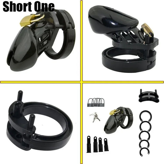 House Of Dasein Plastic Male Chastity Locking Cock Cage Bondage Kink Fetish Restraints - Black - Short V1257-30581498577034