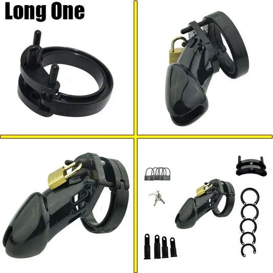 House Of Dasein Plastic Male Chastity Locking Cock Cage Bondage Kink Fetish Restraints - Black - Long V1257-30581498609802