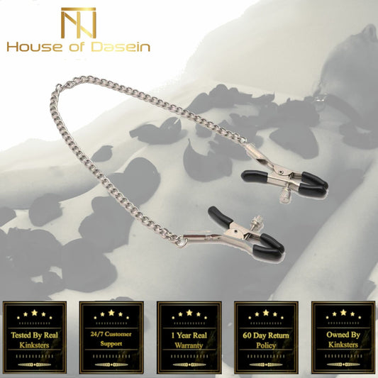 House Of Dasein Metal Nipple Clamps With Chains Bdsm Bondage Beginners Fetish Kink - Black V1257-30583082418314