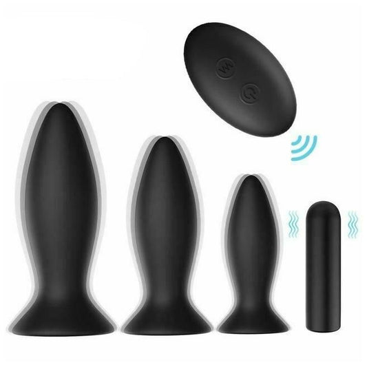 House Of Dasein Black Silicone Butt Plug Set Wireless Vibrator Anal Training Bdsm - Style 1 - Smooth V1257-30807345528970