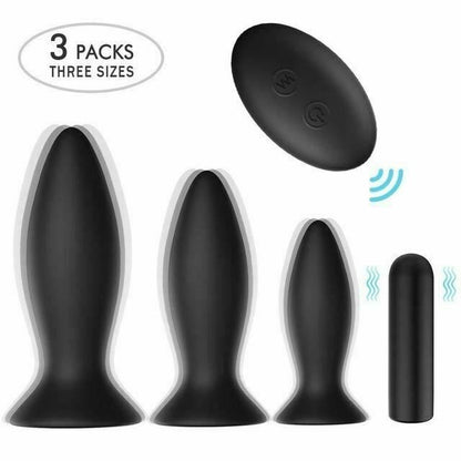 House Of Dasein Black Silicone Butt Plug Set Wireless Vibrator Anal Training Bdsm - Style 1 - Smooth V1257-30807345528970
