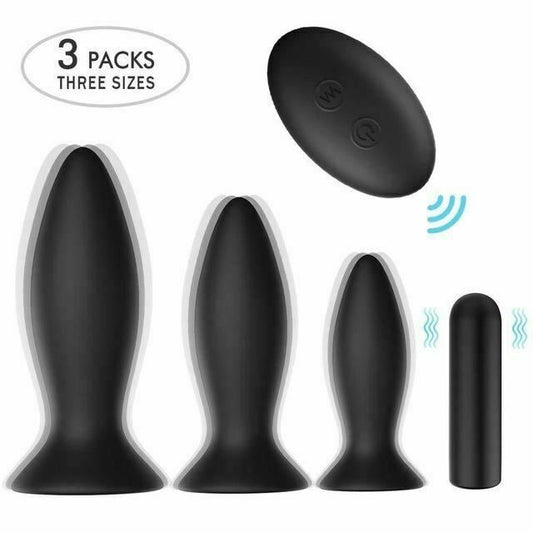 House Of Dasein Black Silicone Butt Plug Set Wireless Vibrator Anal Training Bdsm - Style 1 - Smooth V1257-30807345528970
