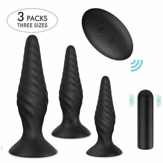 House Of Dasein Black Silicone Butt Plug Set Wireless Vibrator Anal Training Bdsm - Style 2 - Ridged V1257-30807345594506