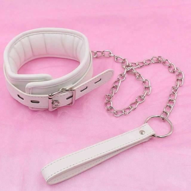 House Of Dasein White Padded Collar Cuffs Ankle Wrist Leash Bondage Kink Bdsm Kit - White - Collar V1257-30914578710666