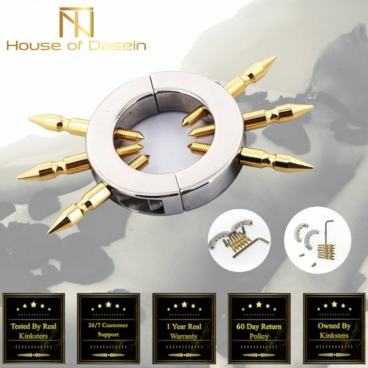 House Of Dasein Golden Spikes Ball Stretcher Metal Scrotum Cock Ring Bdsm Fetish - Gold V1257-30918925516938