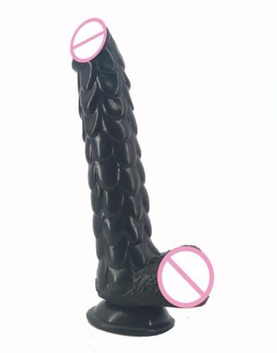 House Of Dasein Long Silicone With Suction Cup Fish Scale Texture Anal Dildo Dong - Black V1257-31020869386378