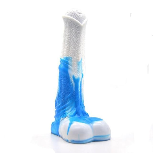 House Of Dasein Animal Horse Big Dong Silicone Cock And Balls Dildo Penis Large - White Blue V1257-31020869910666