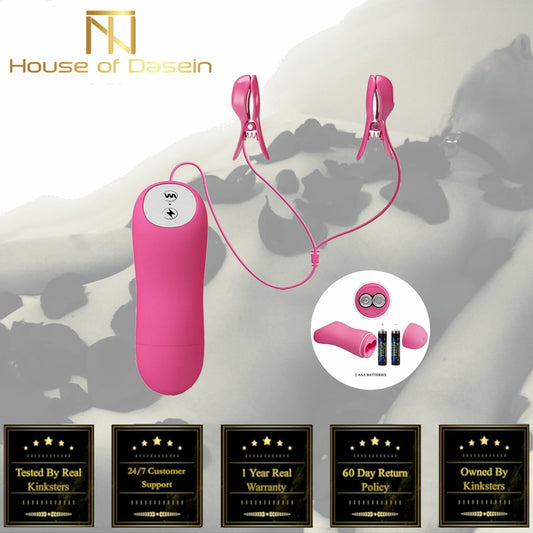 House Of Dasein Pink Electric Shock Nipple Clamps Vibrator Electro Sex Stimulation Bdsm - Pink V1257-31020892422282