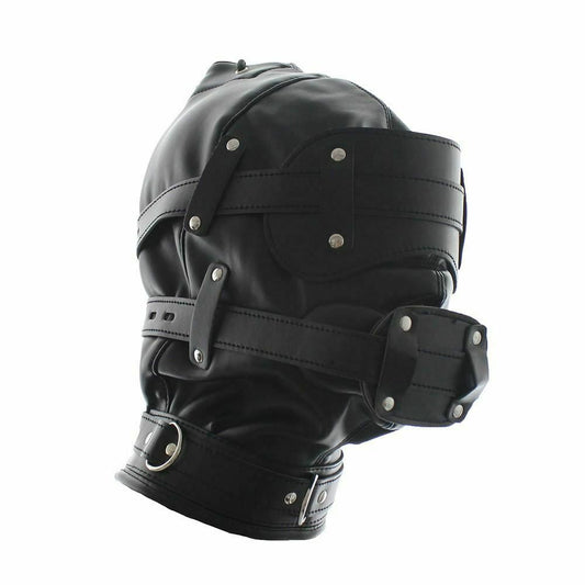 House Of Dasein Black Full Hood Blindfold Dildo Gag Bdsm Sex Mask Headgear Fetish Kink - Black V1257-31189323874442
