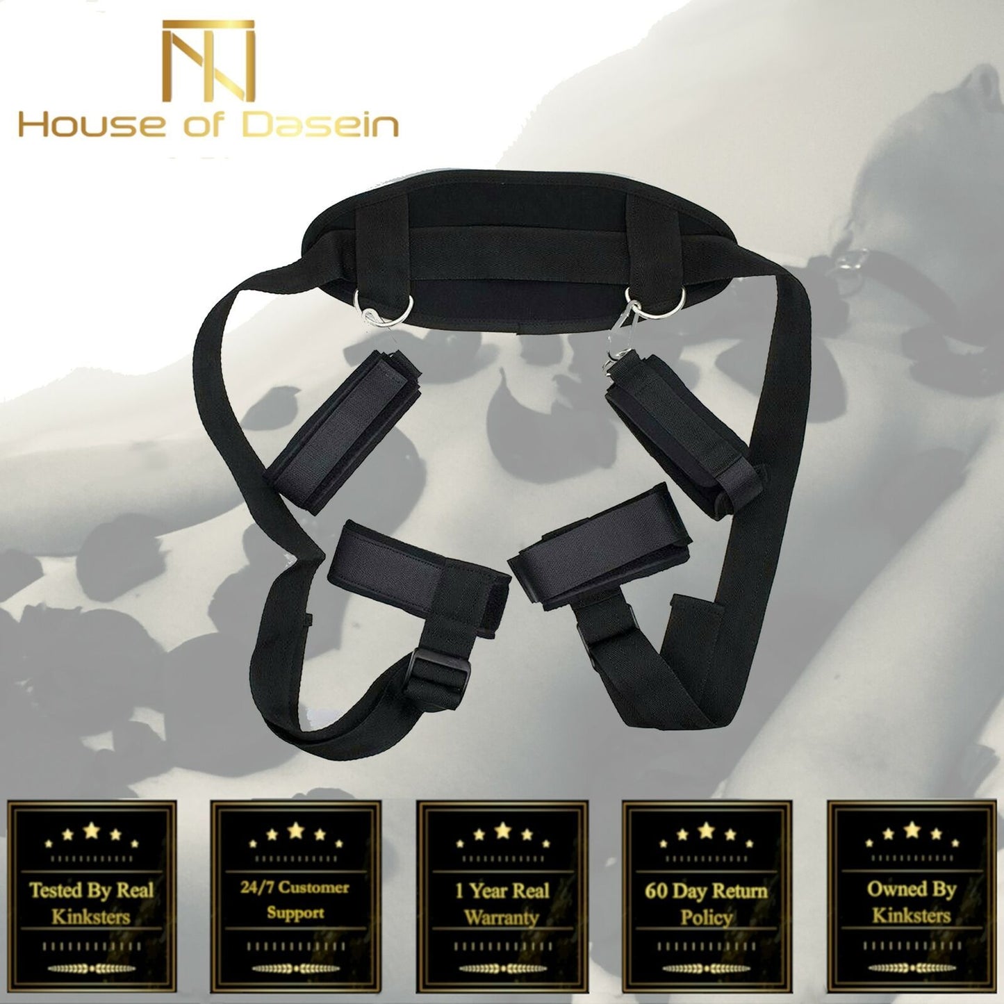 House Of Dasein Bdsm Full Restraints Set Bondage Slave Straps Wrist Ankle Cuffs Kit - Black V1257-31189324169354