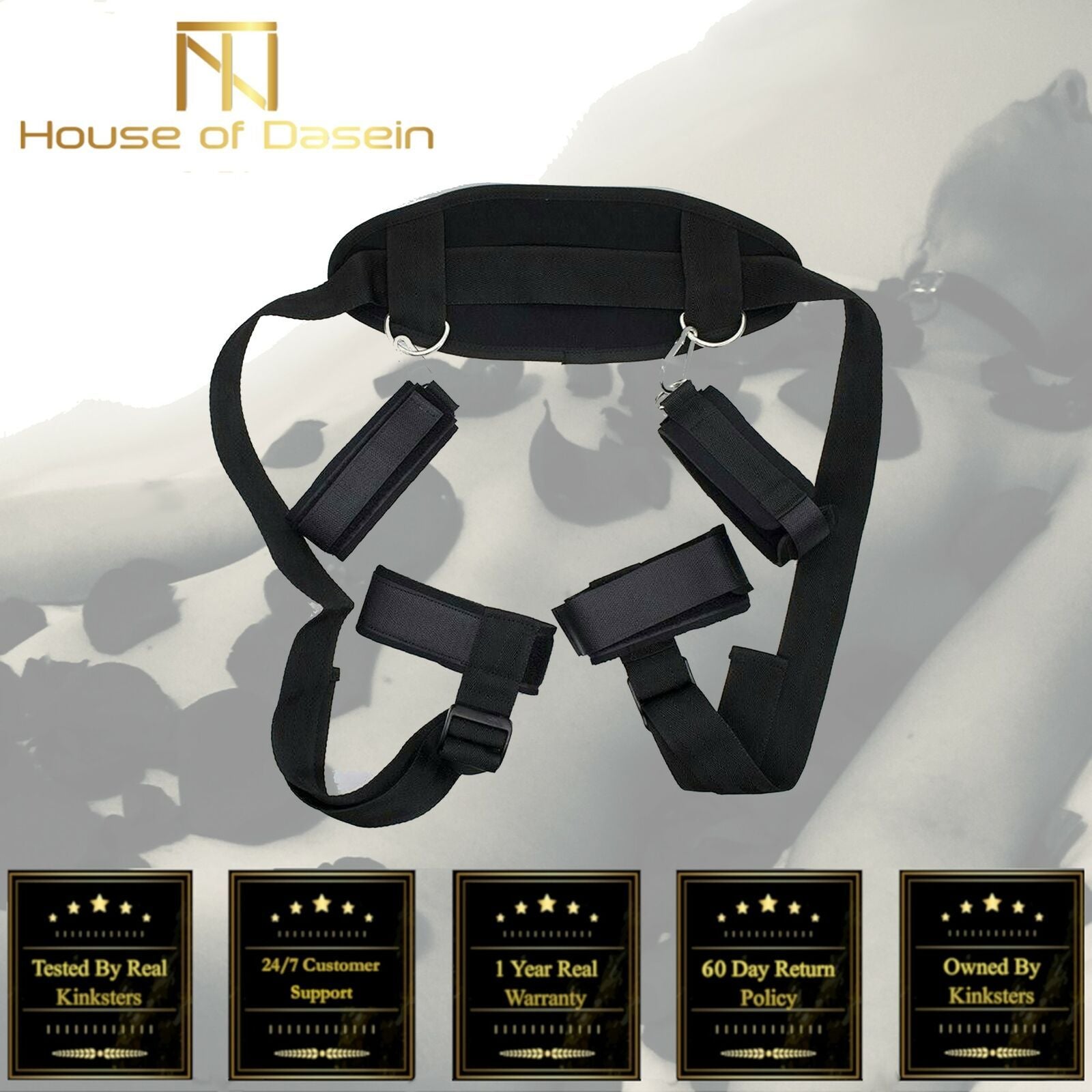 House Of Dasein Bdsm Full Restraints Set Bondage Slave Straps Wrist Ankle Cuffs Kit - Black V1257-31189324169354