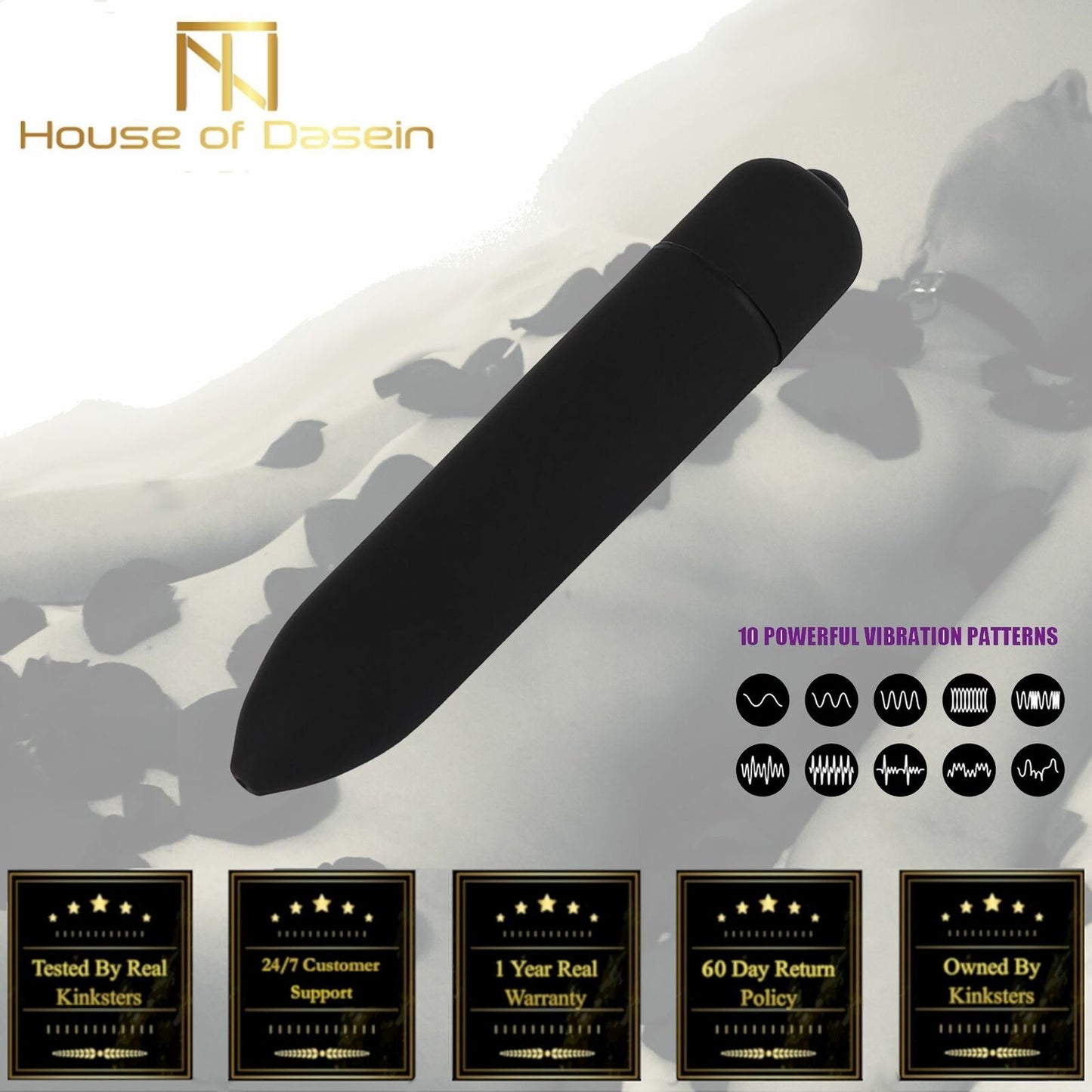 House Of Dasein Powerful Frequency Black Mini Vibrator Clitoris G Spot Stimulator - Black V1257-31195410825354