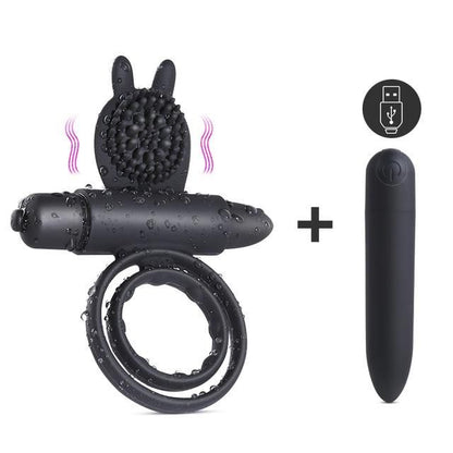 House Of Dasein Cock Mini Vibrator Silicone Vibrating Double Penis Ring - Black V1257-31196267806858