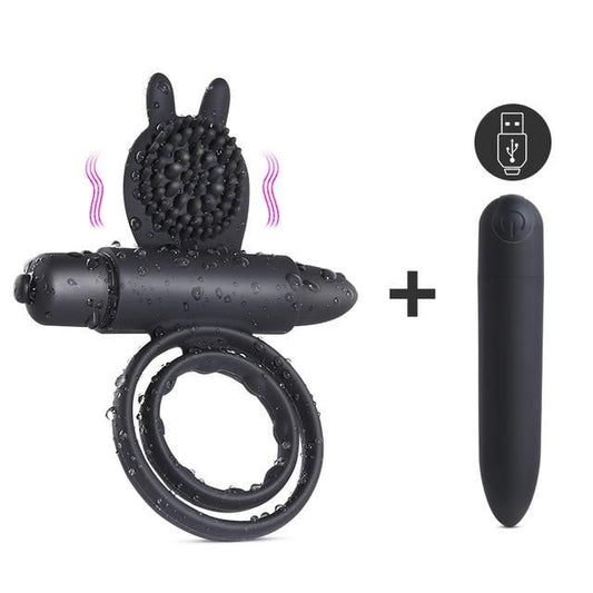 House Of Dasein Cock Mini Vibrator Silicone Vibrating Double Penis Ring - Black V1257-31196267806858