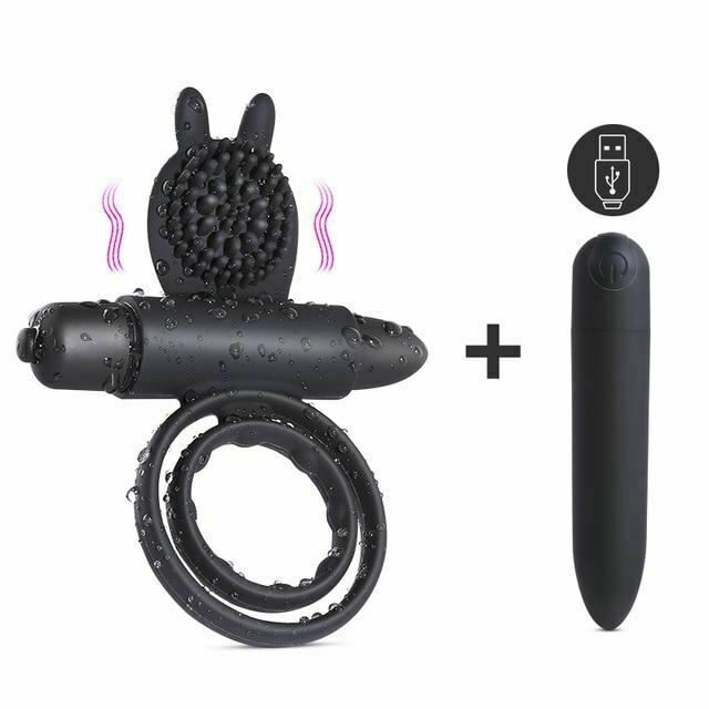 House Of Dasein Cock Mini Vibrator Silicone Vibrating Double Penis Ring - Black V1257-31196267806858