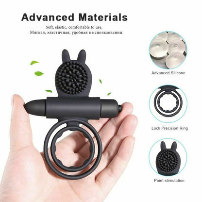 House Of Dasein Cock Mini Vibrator Silicone Vibrating Double Penis Ring - Black V1257-31196267806858