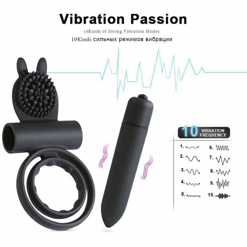 House Of Dasein Cock Mini Vibrator Silicone Vibrating Double Penis Ring - Black V1257-31196267806858