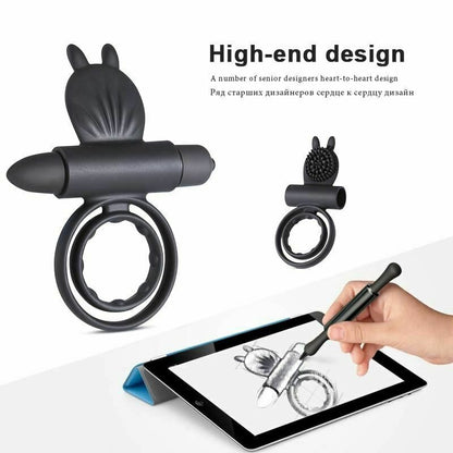 House Of Dasein Cock Mini Vibrator Silicone Vibrating Double Penis Ring - Black V1257-31196267806858