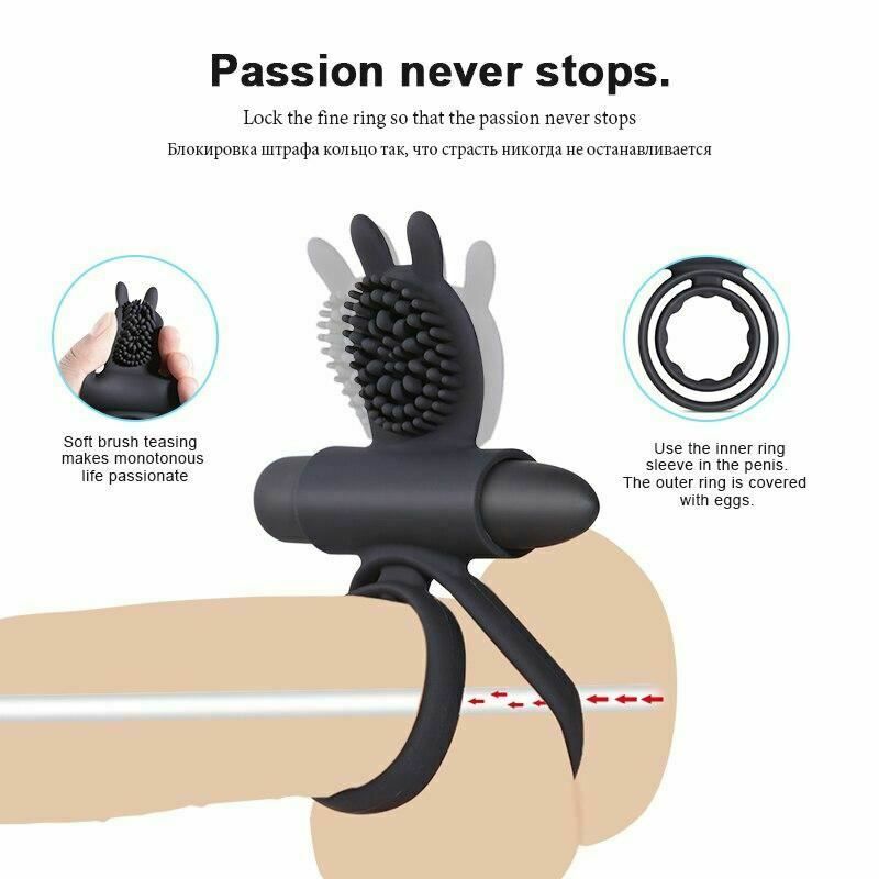 House Of Dasein Cock Mini Vibrator Silicone Vibrating Double Penis Ring - Black V1257-31196267806858