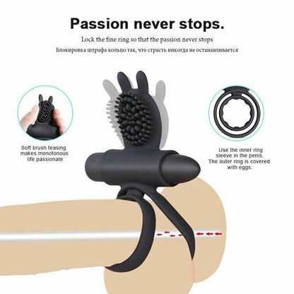 House Of Dasein Cock Mini Vibrator Silicone Vibrating Double Penis Ring - Black V1257-31196267806858