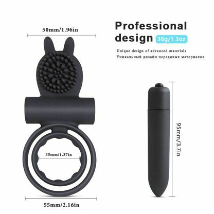House Of Dasein Cock Mini Vibrator Silicone Vibrating Double Penis Ring - Black V1257-31196267806858