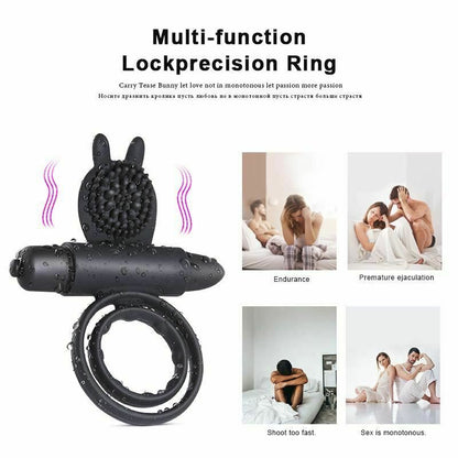 House Of Dasein Cock Mini Vibrator Silicone Vibrating Double Penis Ring - Black V1257-31196267806858