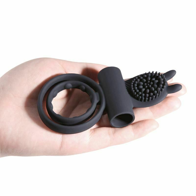 House Of Dasein Cock Mini Vibrator Silicone Vibrating Double Penis Ring - Black V1257-31196267806858