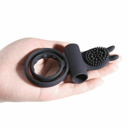 House Of Dasein Cock Mini Vibrator Silicone Vibrating Double Penis Ring - Black V1257-31196267806858