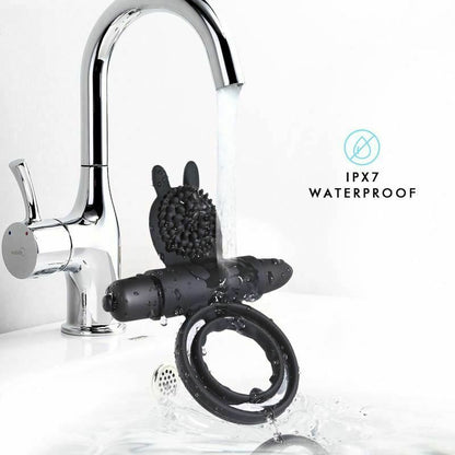 House Of Dasein Cock Mini Vibrator Silicone Vibrating Double Penis Ring - Black V1257-31196267806858