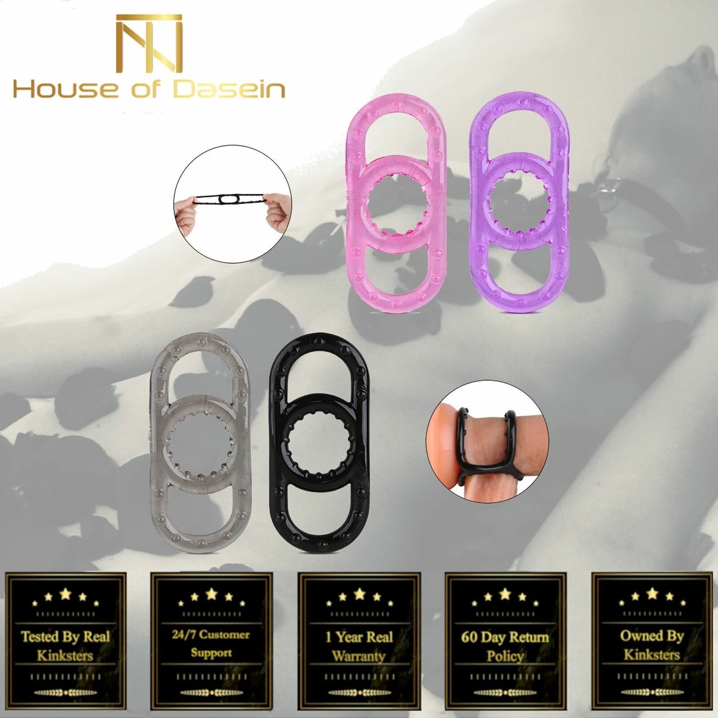 House Of Dasein Stretchy Silicone Penis Cock And Balls Ring Erection Enhancer Men - Pink V1257-31196267970698