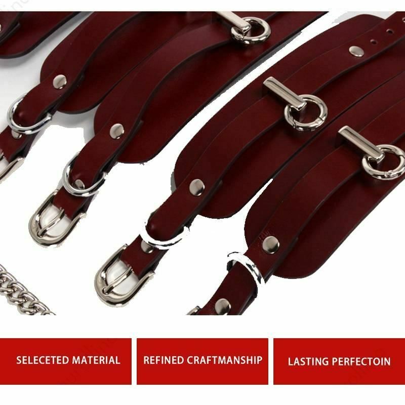 House Of Dasein Genuine Leather Bondage Bdsm Luxury Restraints Kit Kitten Mask Leash - Silver V1257-31196358803594