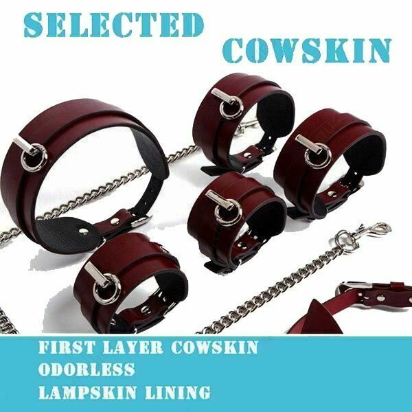 House Of Dasein Genuine Leather Bondage Bdsm Luxury Restraints Kit Kitten Mask Leash - Silver V1257-31196358803594