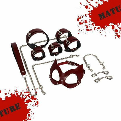 House Of Dasein Genuine Leather Bondage Bdsm Luxury Restraints Kit Kitten Mask Leash - Silver V1257-31196358803594